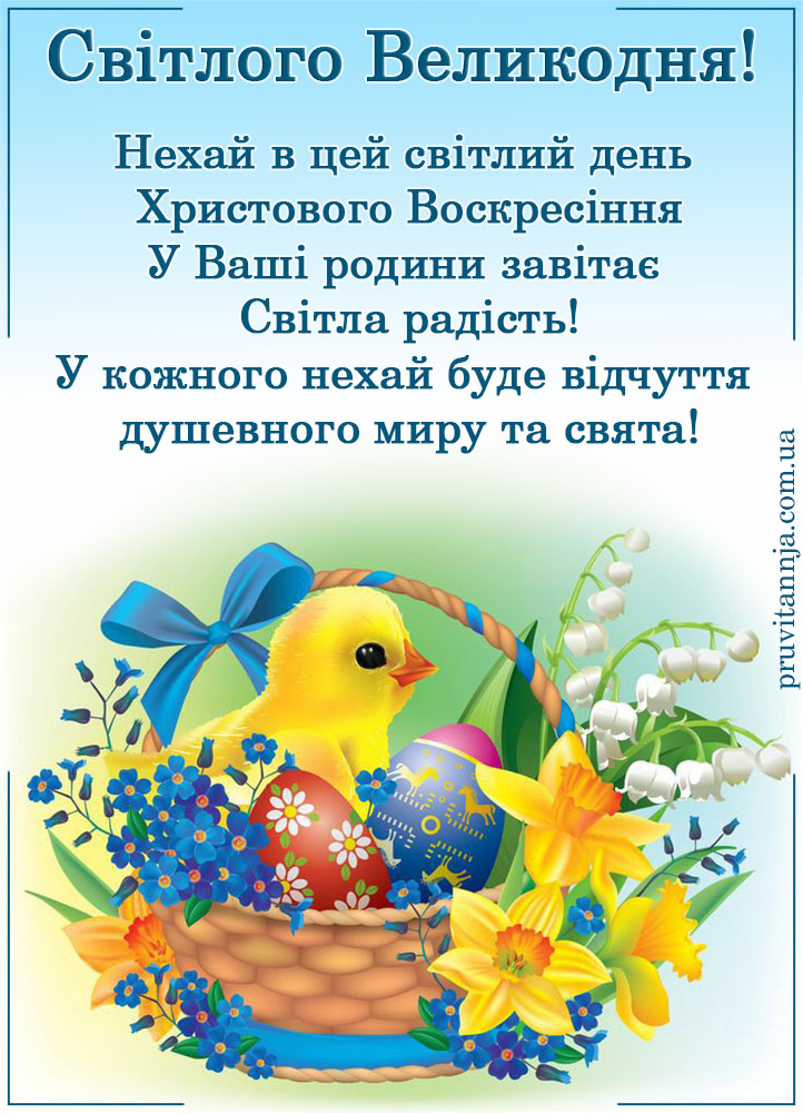 Вітання з Великоднем українською мовою.Картинка
